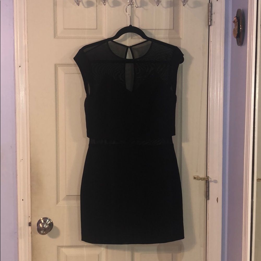 Mesh cut out black mini dress